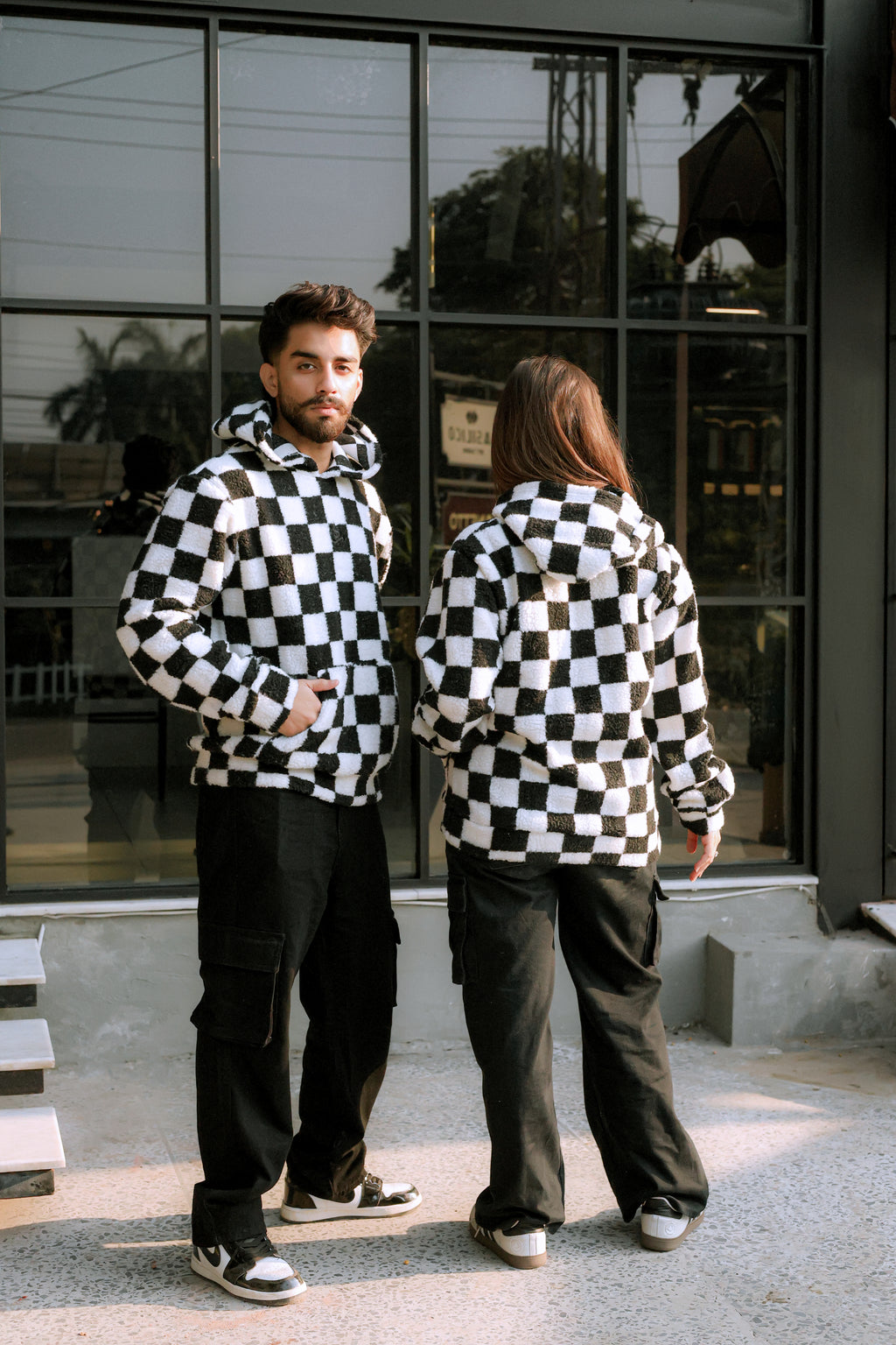 Imported Royal Sherpa Sheep Skin Embroidered Classic B&W Baggy Hoodie🔥