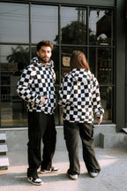 Imported Royal Sherpa Sheep Skin Embroidered Classic B&W Baggy Hoodie🔥