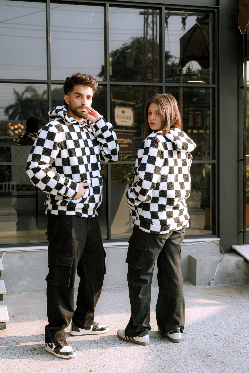 Imported Royal Sherpa Sheep Skin Embroidered Classic B&W Baggy Hoodie🔥