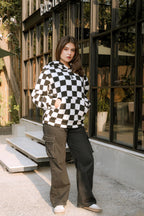 Imported Royal Sherpa Sheep Skin Embroidered Classic B&W Baggy Hoodie🔥