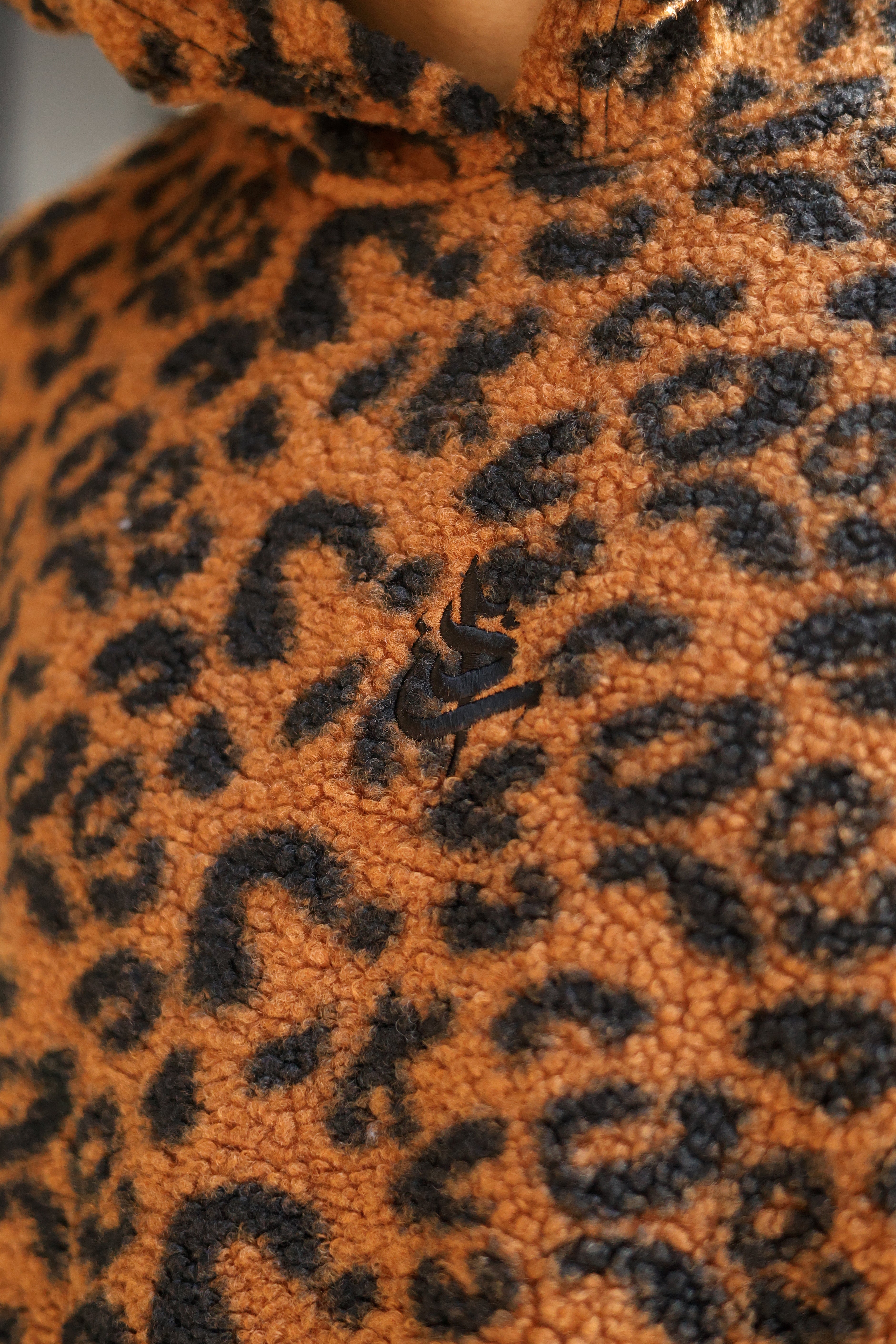 Imported Royal Sherpa Sheep Skin Embroidered Brown Leopard Baggy Hoodie🔥