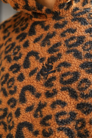 Imported Royal Sherpa Sheep Skin Embroidered Brown Leopard Baggy Hoodie🔥