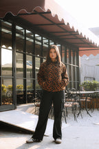 Imported Royal Sherpa Sheep Skin Embroidered Brown Leopard Baggy Hoodie🔥