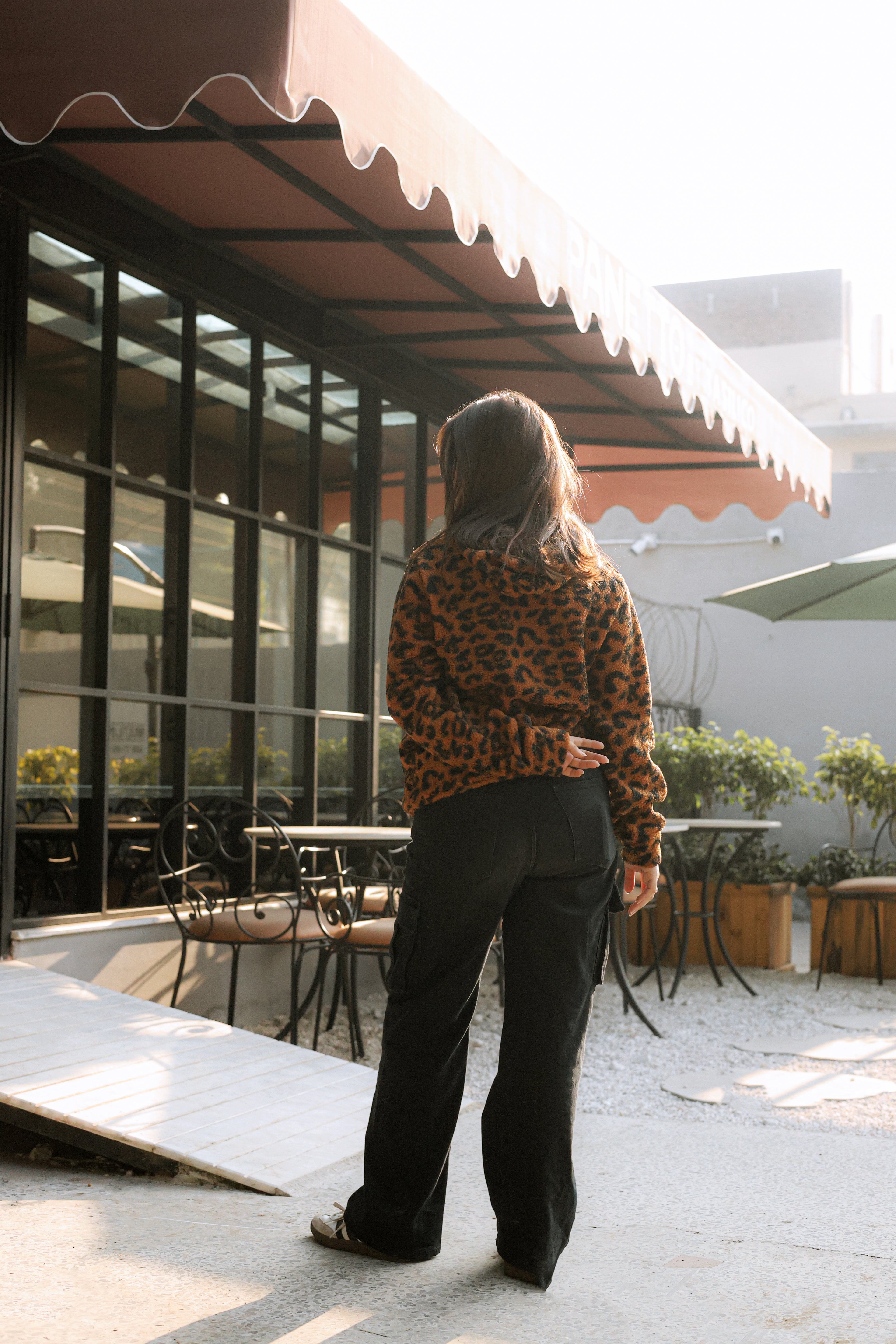 Imported Royal Sherpa Sheep Skin Embroidered Brown Leopard Baggy Hoodie🔥