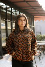 Imported Royal Sherpa Sheep Skin Embroidered Brown Leopard Baggy Hoodie🔥