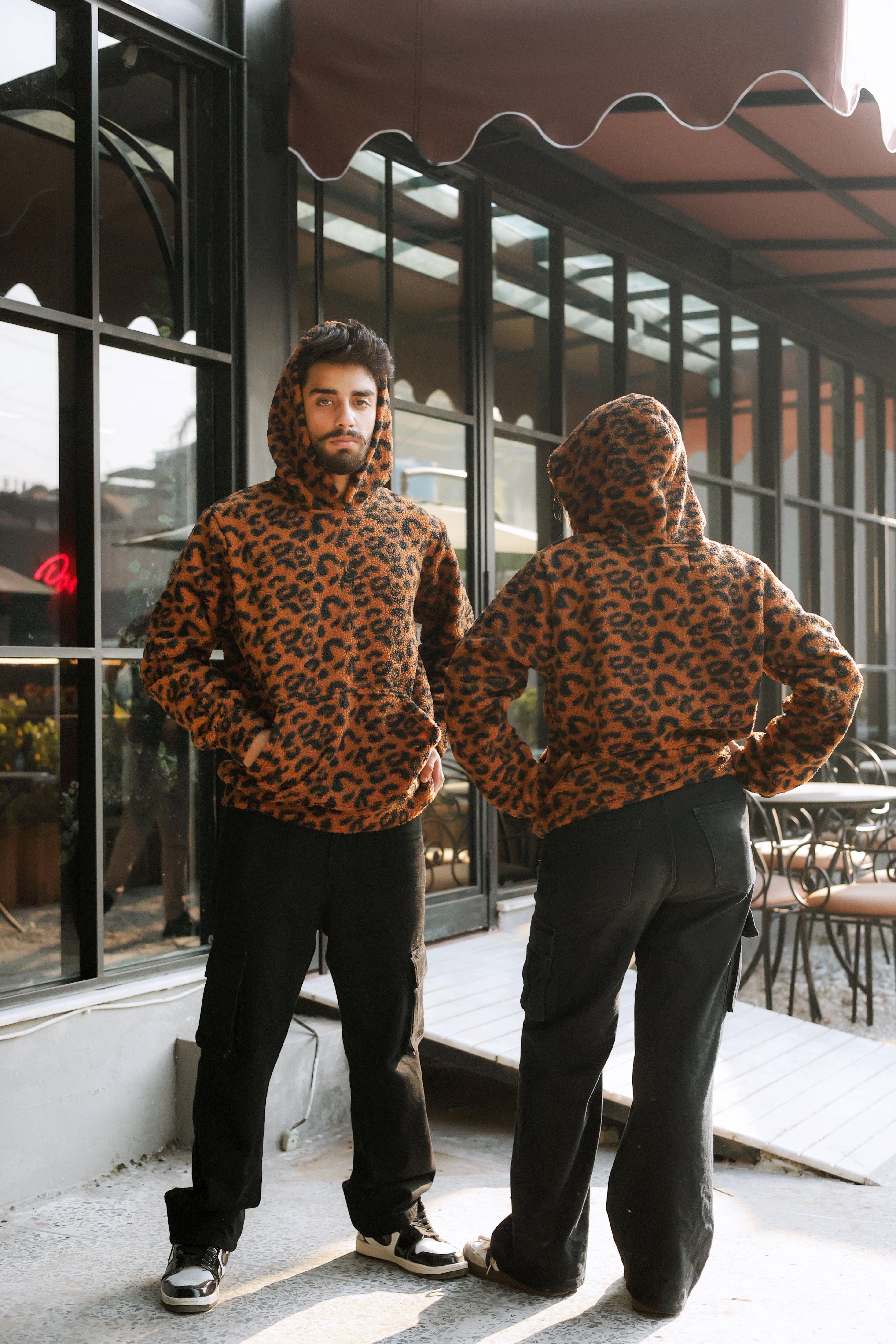 Imported Royal Sherpa Sheep Skin Embroidered Brown Leopard Baggy Hoodie🔥 Main image