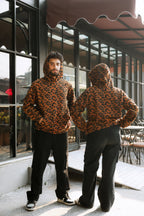 Imported Royal Sherpa Sheep Skin Embroidered Brown Leopard Baggy Hoodie🔥