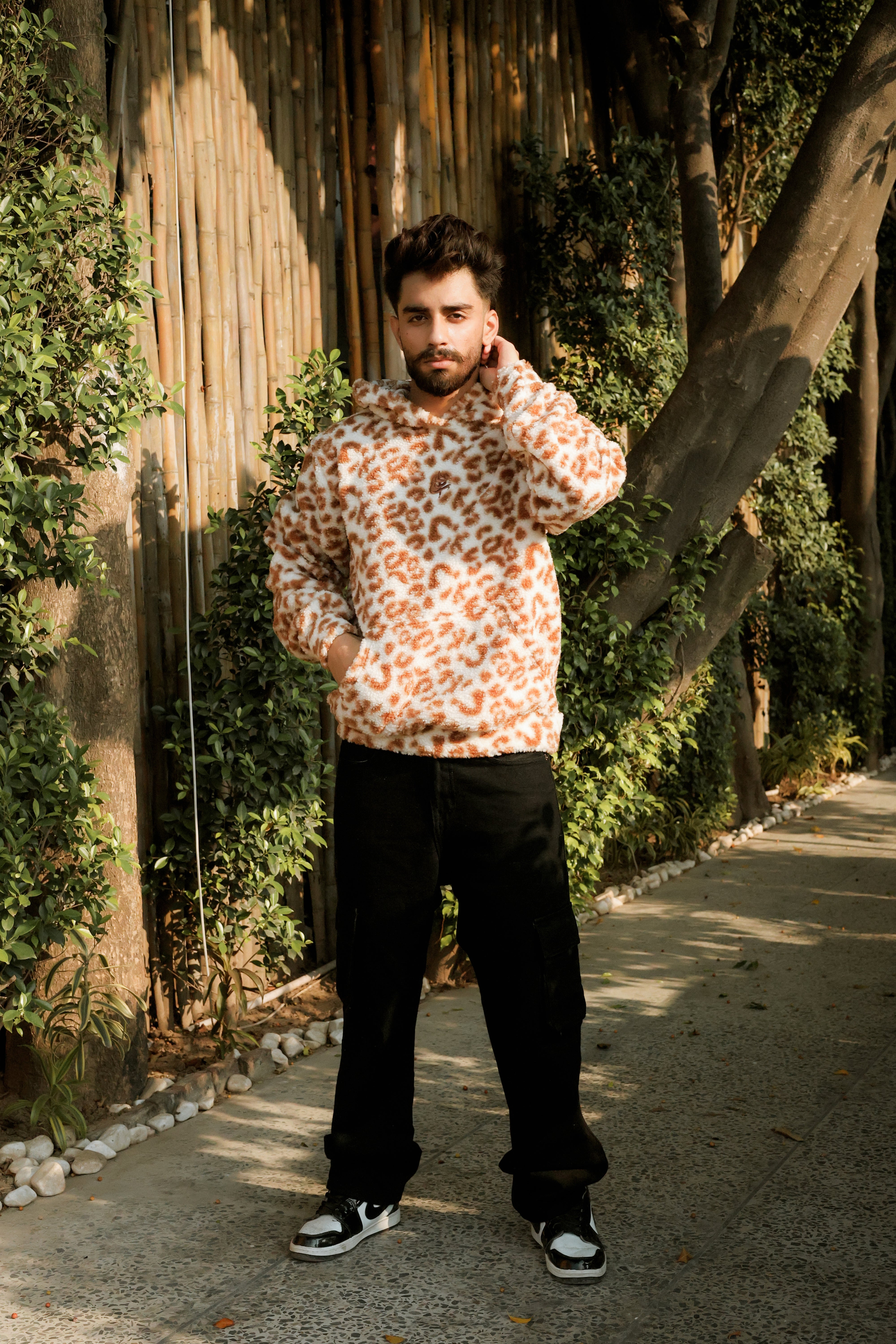 Imported Royal Sherpa Sheep Skin Embroidered White Leopard Baggy Hoodie🔥 Secondary image