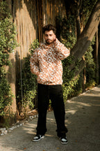 Imported Royal Sherpa Sheep Skin Embroidered White Leopard Baggy Hoodie🔥