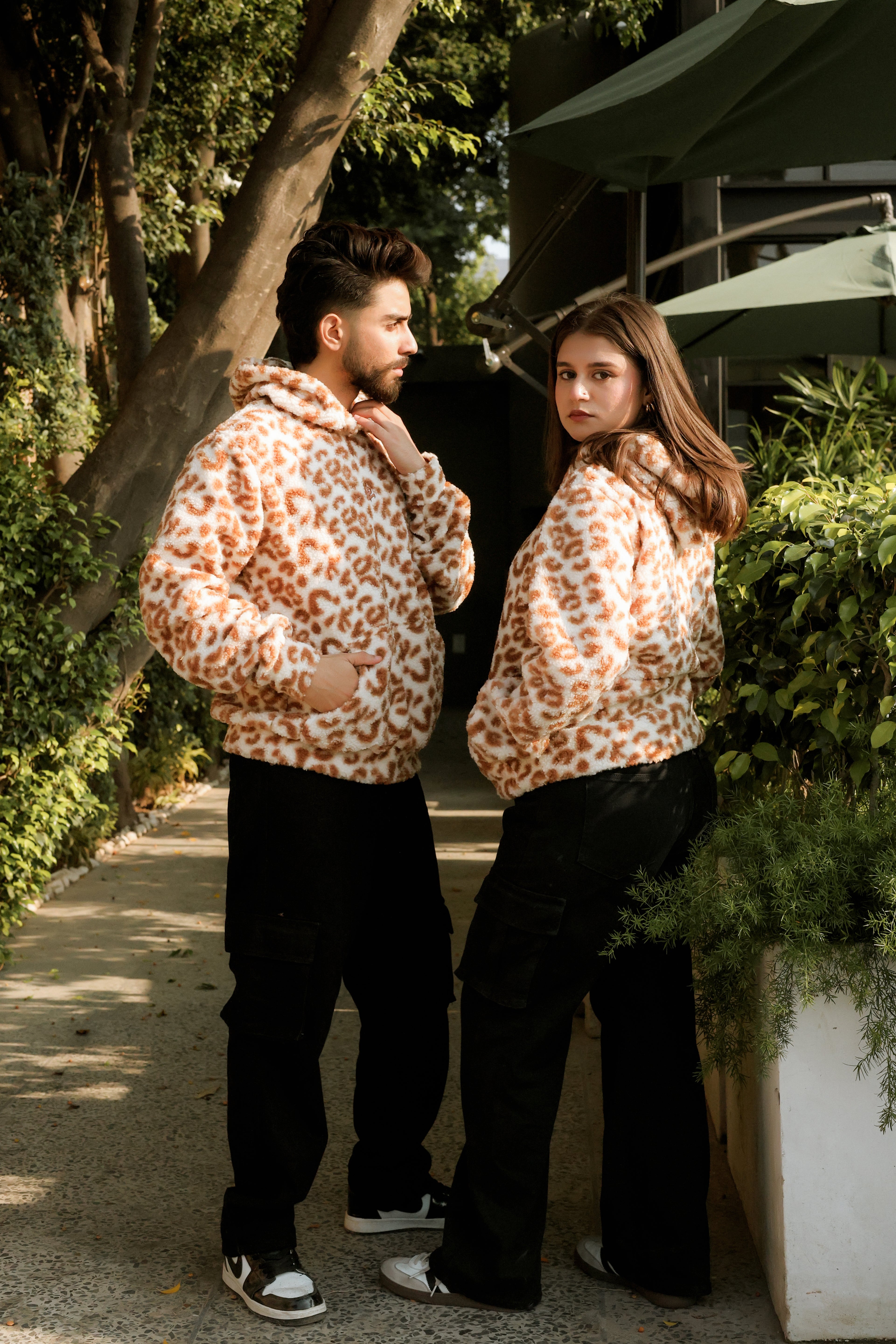 Imported Royal Sherpa Sheep Skin Embroidered White Leopard Baggy Hoodie🔥 Main image