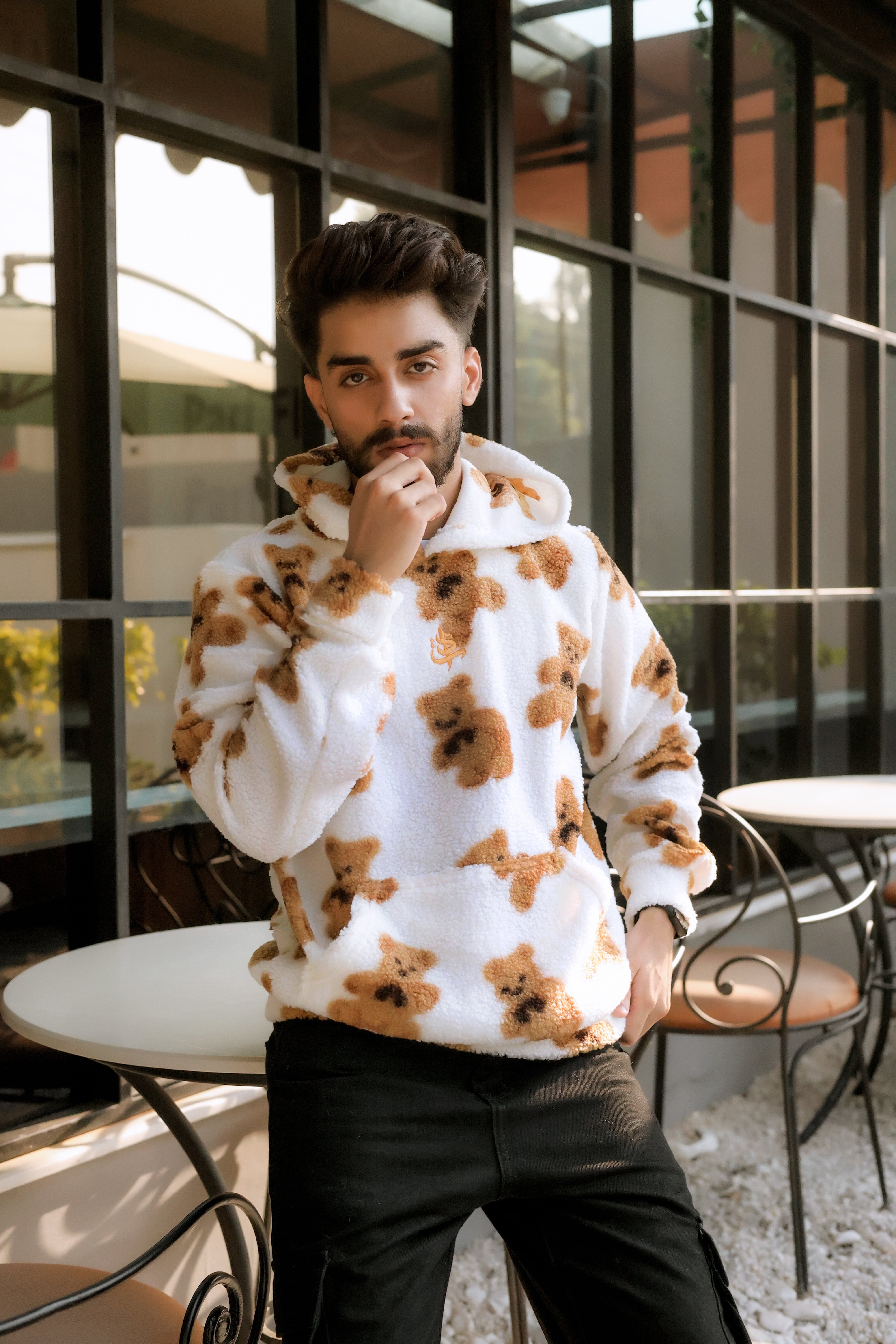 Imported Royal Sherpa Sheep Skin Embroidered Signature Baggy Hoodie🔥 Secondary image