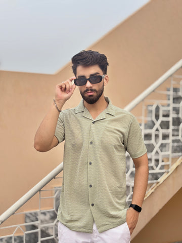 Green Rich Textured Button Down Shirt