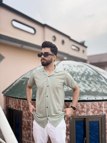 Green Rich Textured Button Down Shirt