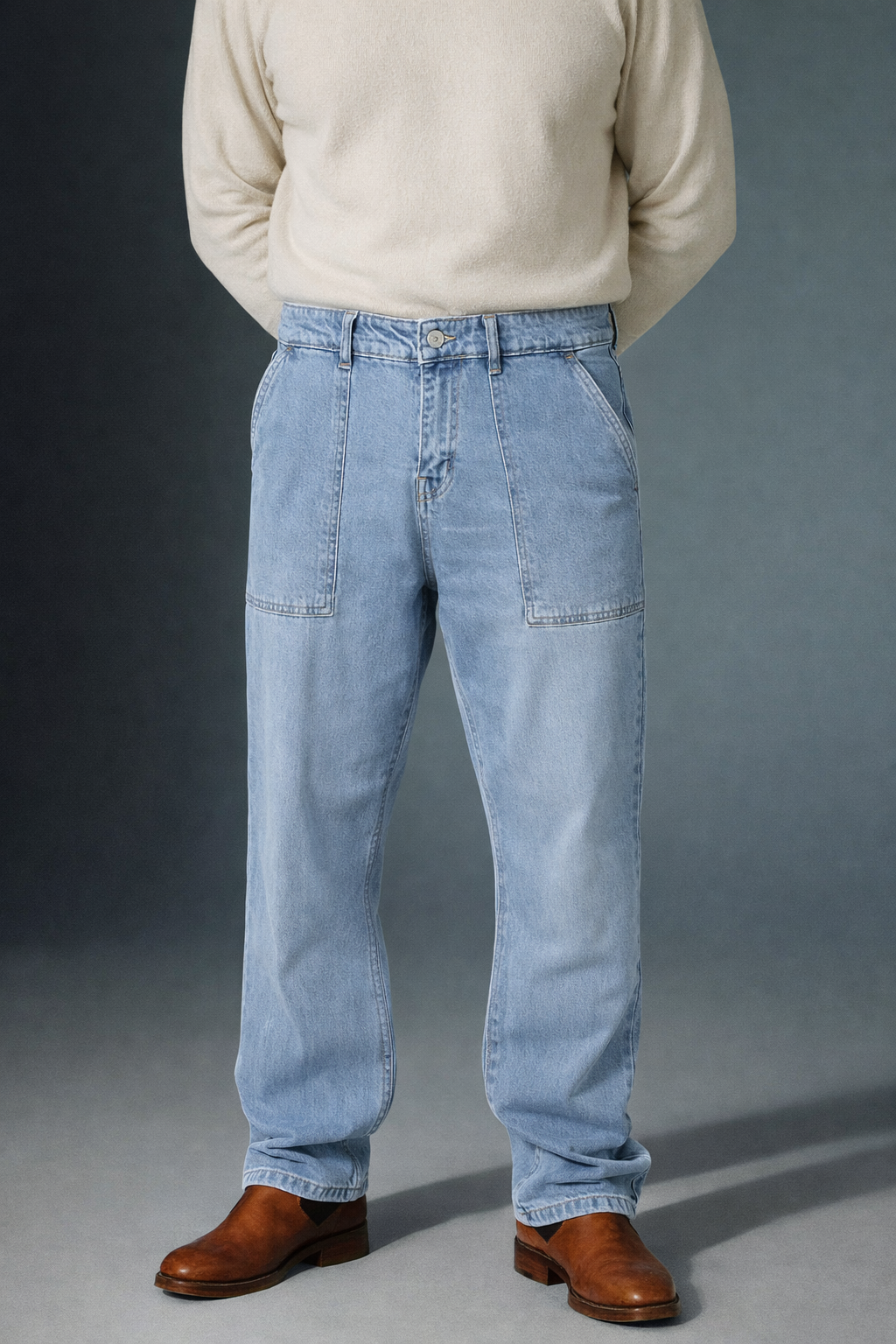 UNISEX STRAIGHT BAGGY DENIM PANTS-1380