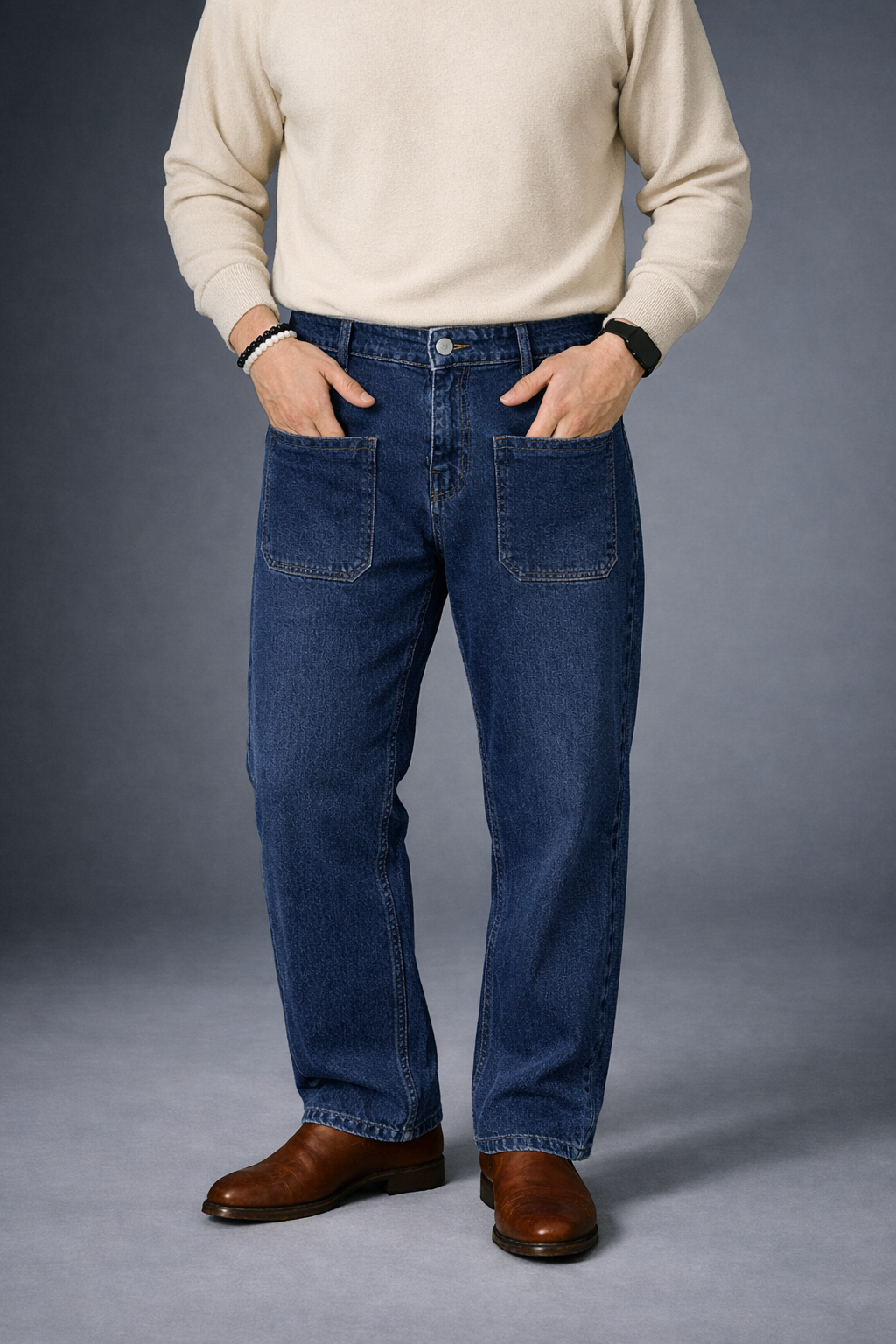 UNISEX STRAIGHT BAGGY DENIM PANTS-1282