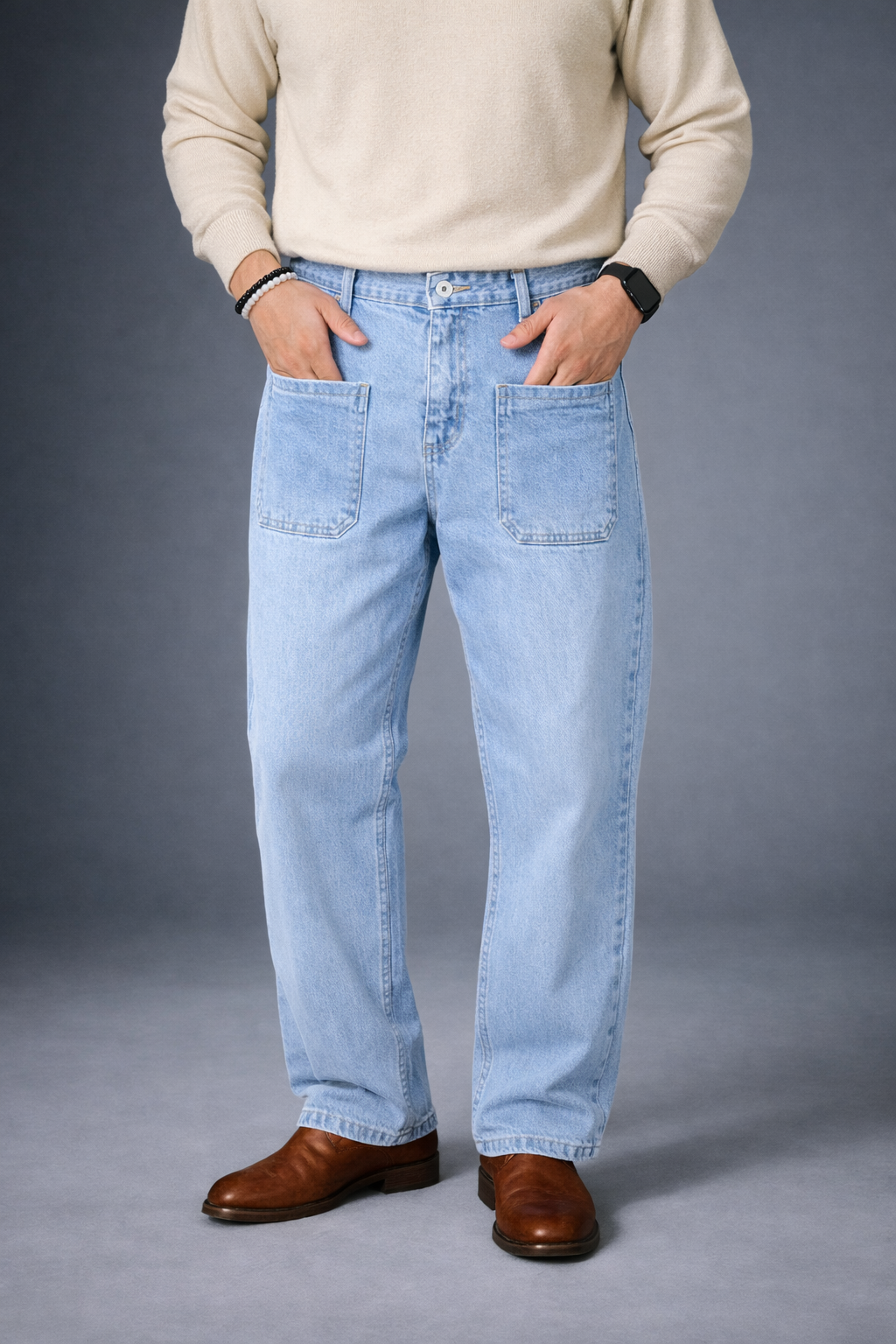 UNISEX STRAIGHT BAGGY DENIM PANTS-1280