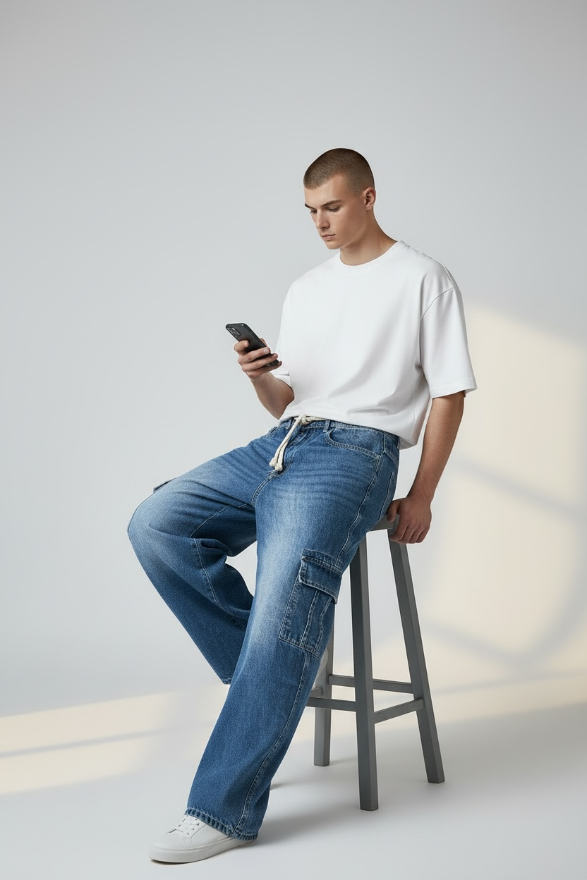 PREMIUM CARGO BAGGY FIT DENIM PANTS-2011